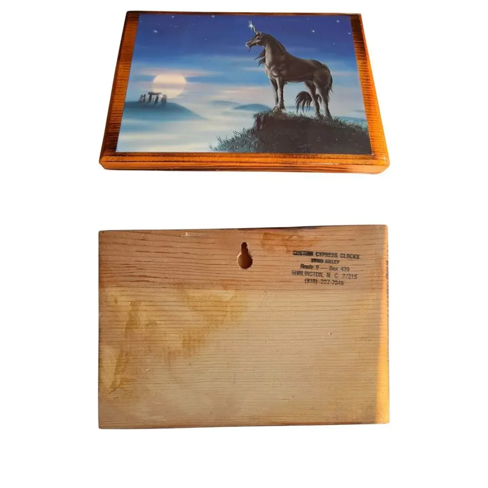 Vintage 1980's Unicorn At Attention Stonehenge Wood Plaque Fantasy Mythical Art